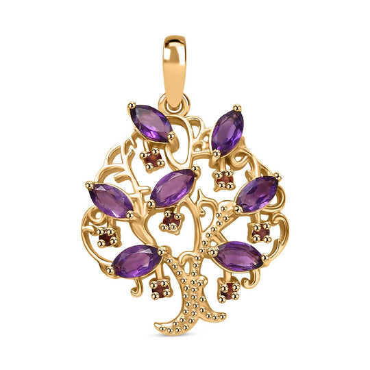 Afrikanischer Amethyst, Roter Granat Anhänger 925 Silber 750 Gelbgold Vermeil ca. 1.18 ct