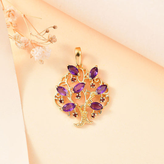 Afrikanischer Amethyst, Roter Granat Anhänger 925 Silber 750 Gelbgold Vermeil ca. 1.18 ct