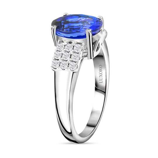 LUXORO AAA Tansanit, Weißer Diamant AGI zertifiziert Ring 585 Gold 585 Vergoldet (Größe 18.00) ca. 2.75 ct