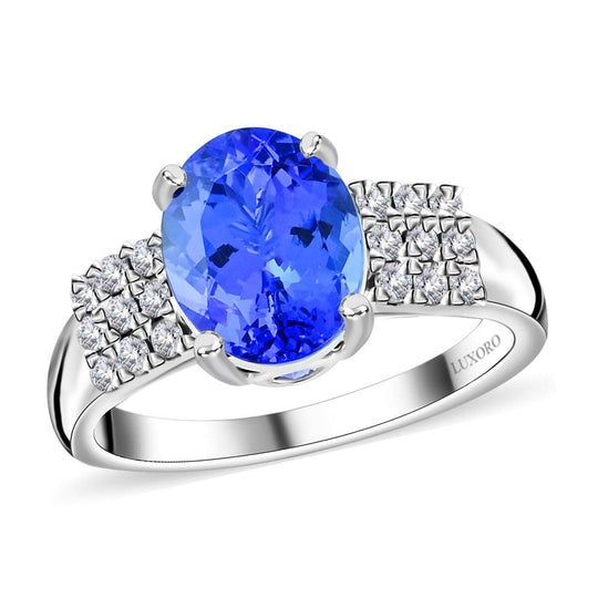LUXORO AAA Tansanit, Weißer Diamant AGI zertifiziert Ring 585 Gold 585 Vergoldet (Größe 18.00) ca. 2.75 ct