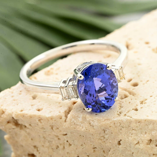 AAA Tansanit, Weißer Diamant AGI zertifiziert Ring 585 Gold 585 Vergoldet (Größe 18.00) ca. 2.60 ct