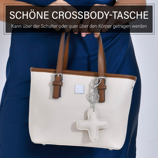Crossbody Bag - Stilvoll und vielseitig mit großzügigem Stauraum und Designer-Anhänger in Kreuzform, 23x11x19 cm, Khaki
