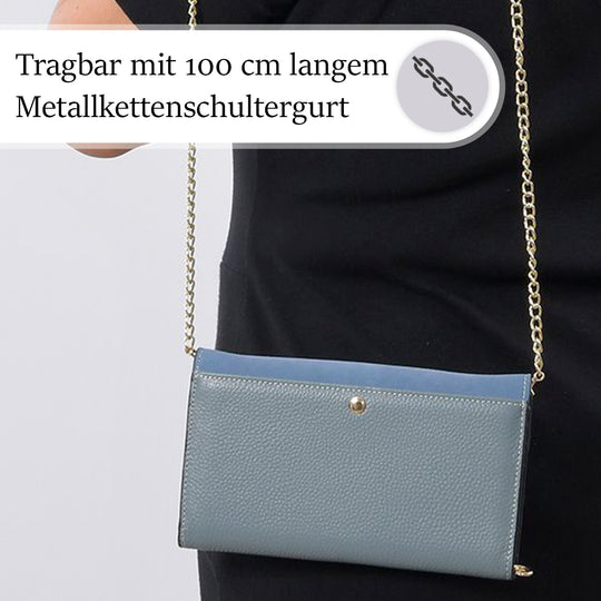 Clutch aus 100% echtem Leder mit RFID Schutz, Größe 20x10 cm, Grau