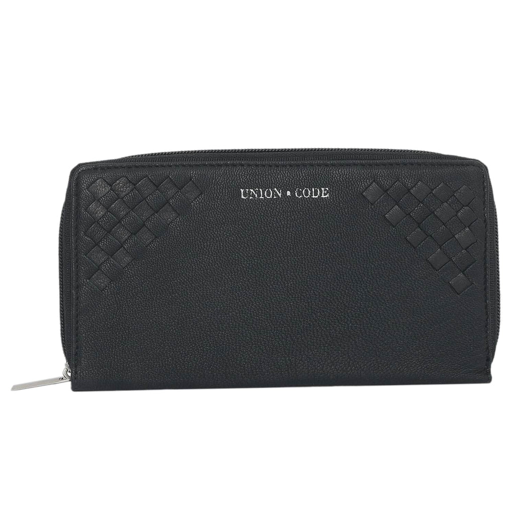 CLOSE OUT - UNION CODE: 100% Echtleder Brieftasche mit Krokoprägung und RFID schutz, 19x12 cm, schwarz