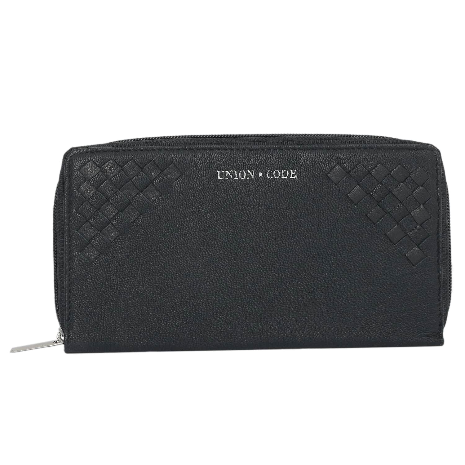 CLOSE OUT - UNION CODE: 100% Echtleder Brieftasche mit Krokoprägung und RFID schutz, 19x12 cm, schwarz