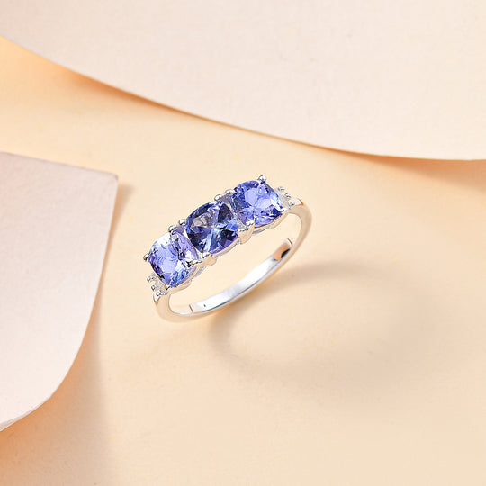 Tansanit, Weißer Diamant Ring 925 Silber (Größe 19.00) ca. 1,76 ct