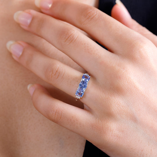 Tansanit, Weißer Diamant Ring 925 Silber (Größe 19.00) ca. 1,76 ct