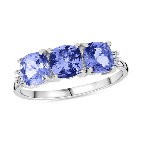 Tansanit, Weißer Diamant Ring 925 Silber (Größe 19.00) ca. 1,76 ct