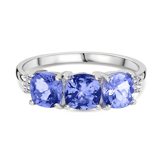 Tansanit, Weißer Diamant Ring 925 Silber (Größe 19.00) ca. 1,76 ct