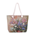 Gewebte Jute-Tasche mit Blumenstrauß und Gänseblümchen, mehrfarbig