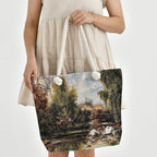 Jacquardgewebte Tasche aus Jute mit Futter, Reißverschluss und verstellbarer Kordel Riemen, 42 x 37 x 34 cm, Schwäne