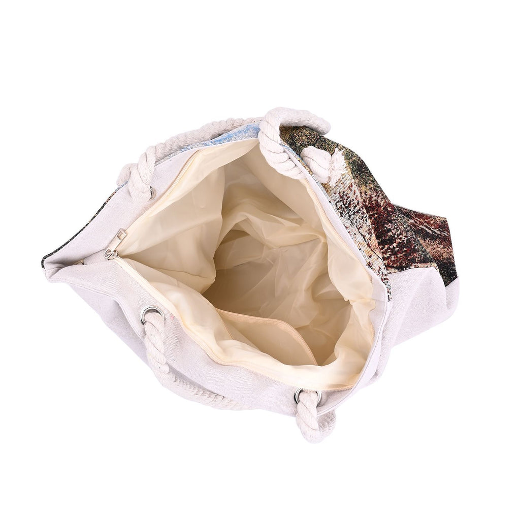 Jacquardgewebte Tasche aus Jute mit Futter, Reißverschluss und verstellbarer Kordel Riemen, 42 x 37 x 34 cm, Schwäne