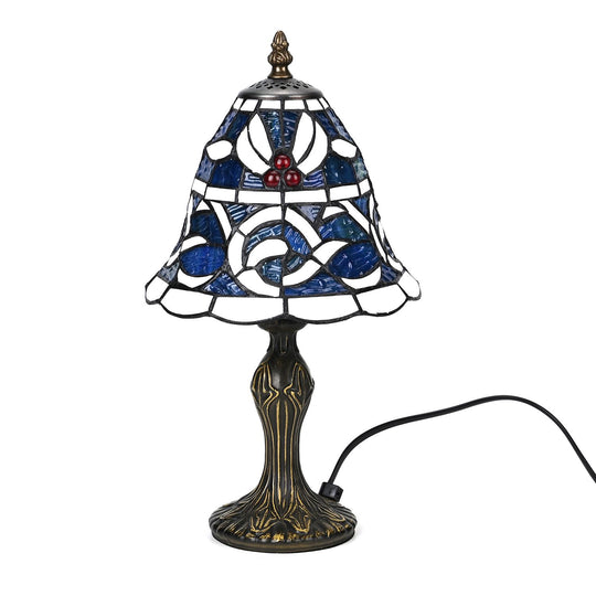 Handgefertigte Tiffany Tischlampe mit filigranem, mehrfarbigem Glockenform-Glas-Schirm - Klassisches Antik-Design mit stabilem Zinklegierungsfuß in Kaffeeoptik, 20x20x37 cm (Glühbirne nicht enthalten)