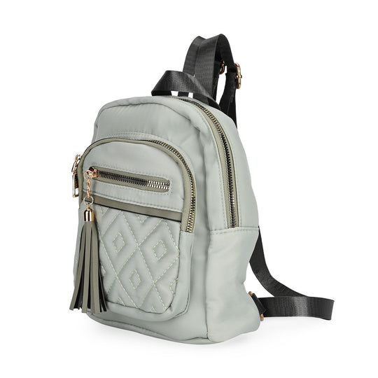 Moderner Rucksack in Steppoptik - Leicht, mit 3 Reißverschlusstaschen und gepolsterten Schulterriemen,  18 x 9 x 24 cm, Khaki