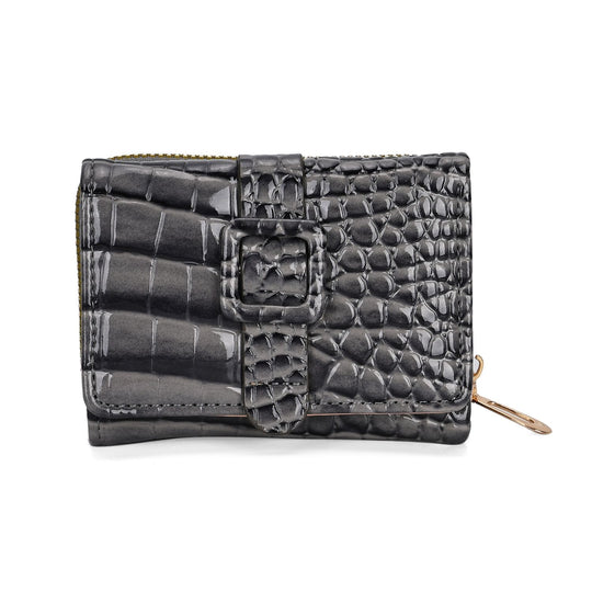Stilvolle Geldbörse mit Krokodilprägung und RFID-Schutz, 11x8 cm, Schwarz