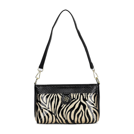Stylische Sling-Umhängetasche mit schwarzem Karo-Design, vielseitigem Gurt und praktischen Fächern, 26x10x15 cm, Schwarz