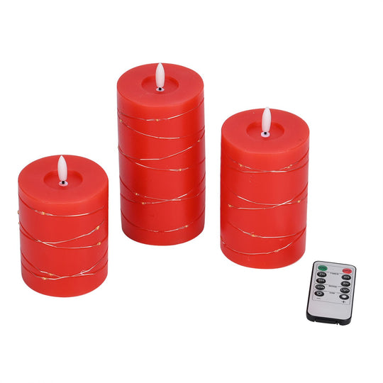 3er Set - LED-Kerzen ohne Flamme mit Fernbedienung, rot