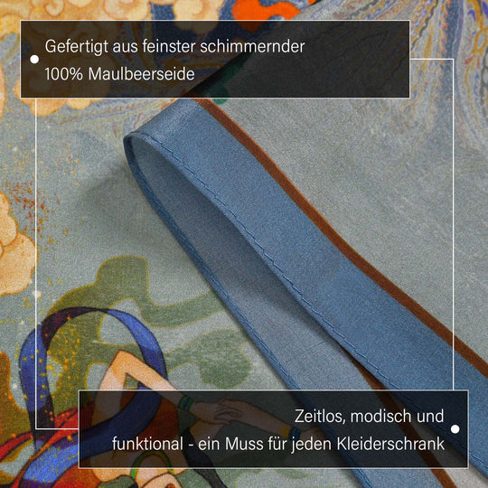 LA MAREY: Premium Selection - 100% Maulbeerenseiden-Halstuch mit Päonien Druck, 35 x 150 cm, grün