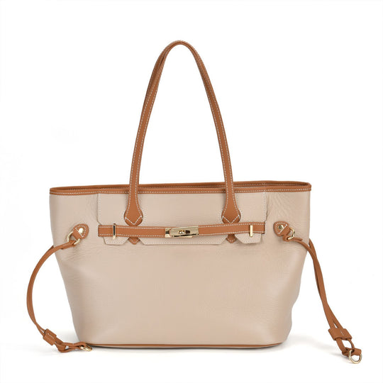 life-style:Genuine Leather Tote bag Color: Green with brown L:41*W:15*H:26cm ,Handle drop:22CM  Wall: Genuine Leather Lining: Polyester Exterior:zipped-1,  Interior: slip-1,zipped-1