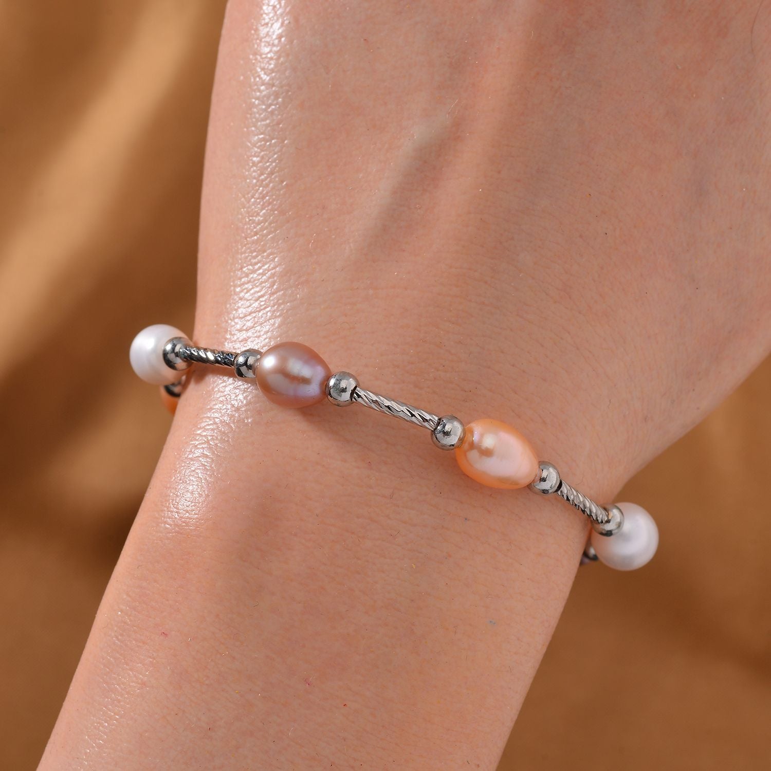 Mehrfarbiges Süßwasser Perle Armband, flexibel, Messing