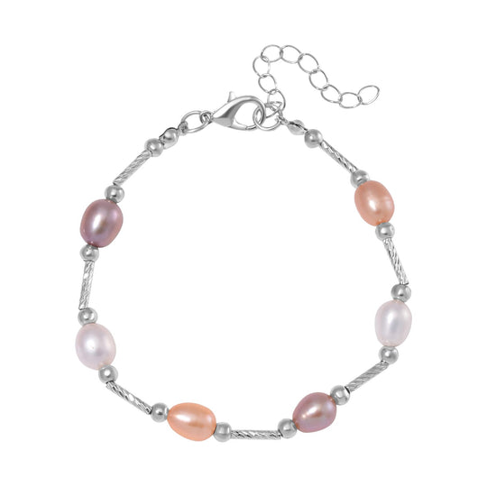 Mehrfarbiges Süßwasser Perle 19+5cm Armband, Messing