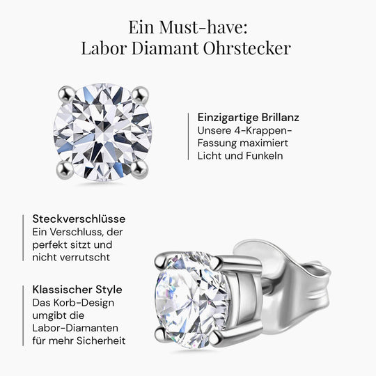 LUXURIANT SGL zertifizierte VS-GH Labor Diamant Solitär Ohrringe, 925 Silber rhodiniert - 0,50 ct.