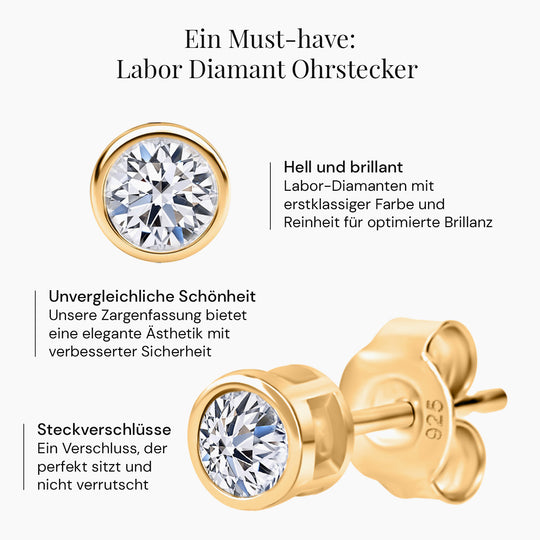 LUXURIANT DIAMOND - Lab Grown SGL zertifiziert Diamant VS-GH Ohrringe 925 Silber vergoldet ca. 0.50 ct
