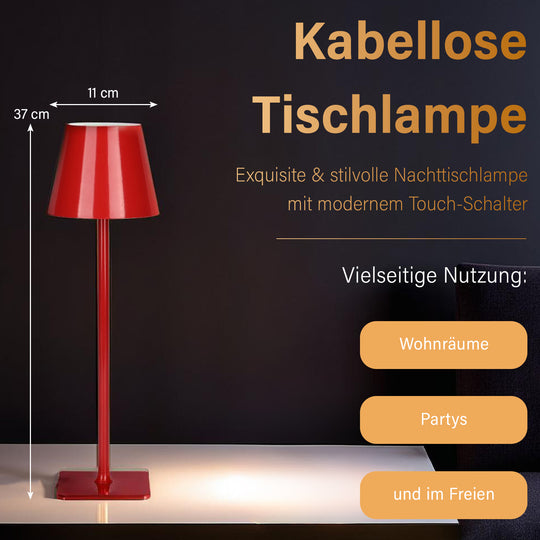 Elegante kabellose Tischlampe mit Touch-Steuerung - 3 Farben, Rot, 11x37cm