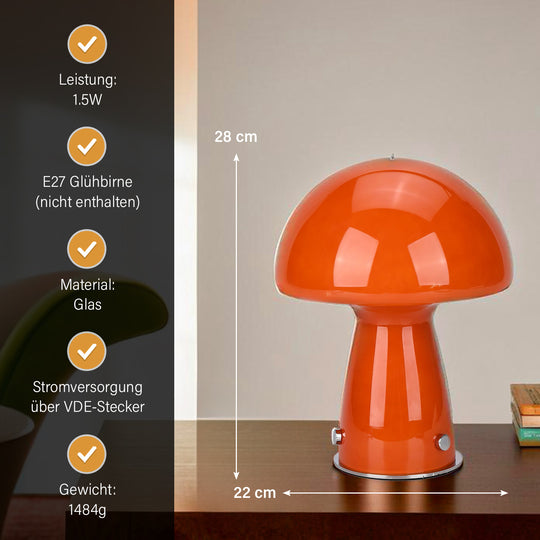 Minimalistische Glas-Pilzlampen mit Touch-Steuerung, Größe 22x28cm, Orange