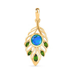 Pfau Quarz Triplette, Natürlicher Chromdiopsid Anhänger 925 Silber 750 Gelbgold Vermeil ca. 2.02 ct