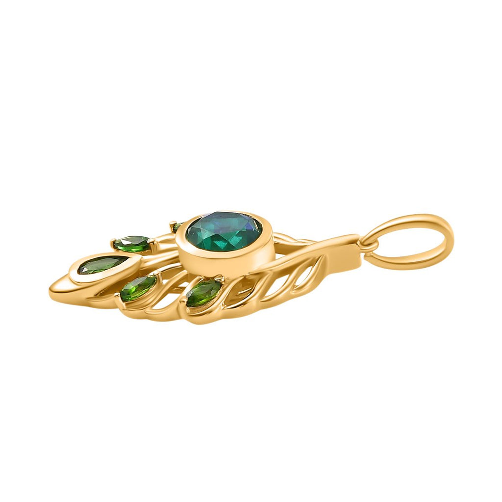 Pfau Quarz Triplette, Natürlicher Chromdiopsid Anhänger 925 Silber 750 Gelbgold Vermeil ca. 2.02 ct