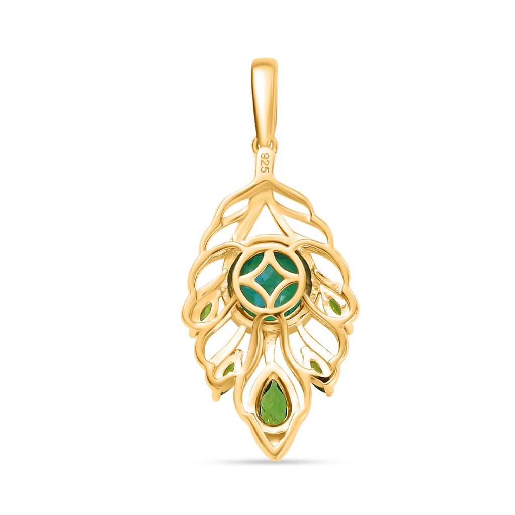 Pfau Quarz Triplette, Natürlicher Chromdiopsid Anhänger 925 Silber 750 Gelbgold Vermeil ca. 2.02 ct
