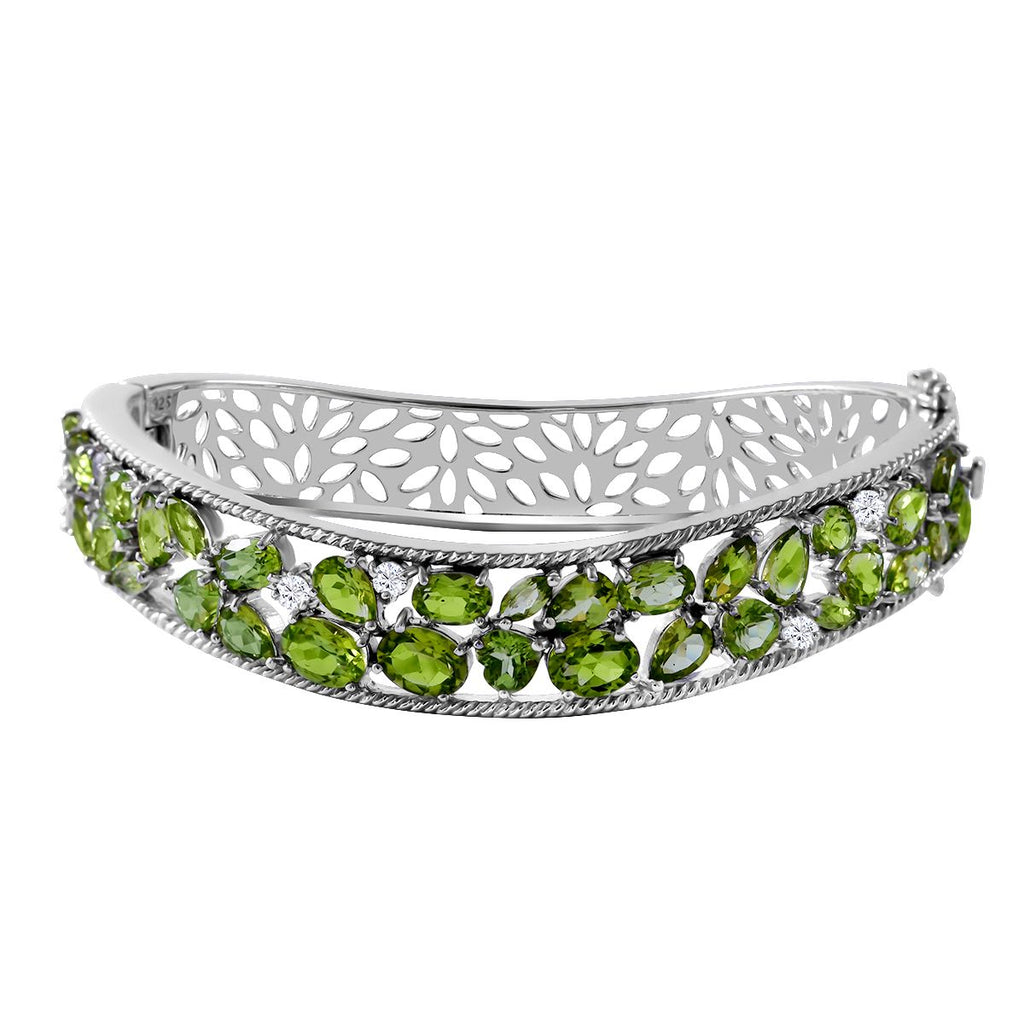 AA Natürlicher Peridot Armreif ca. 19 cm 925 Silber rhodiniert ca. 15.12 ct