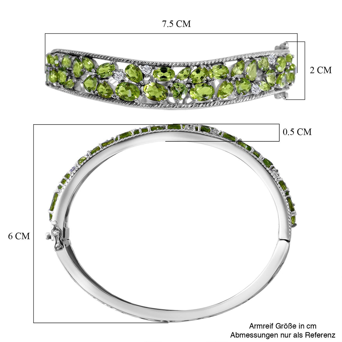 AA Natürlicher Peridot Armreif ca. 19 cm 925 Silber rhodiniert ca. 15.12 ct