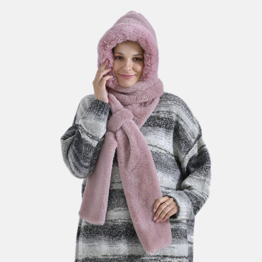Superweicher 2-in-1-Langschal und Mütze aus hochwertigem Kunstfell, rosa