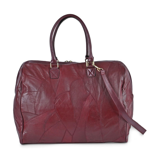 Stylische Patchwork-Reisetasche aus weichem Schafsleder -Großes Hauptfach, sichere Rückentasche, Innenfächer, Tragegriff (20 cm) & abnehmbarer Schultergurt (120 cm). Größe: 46x27x33 cm