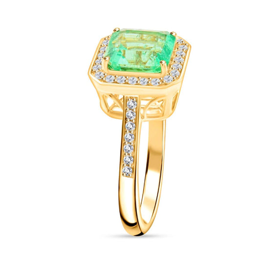 AAA Kolumbianischer Smaragd, Weißer Diamant Ring 585 Gold (Größe 17.00) ca. 2,15 ct