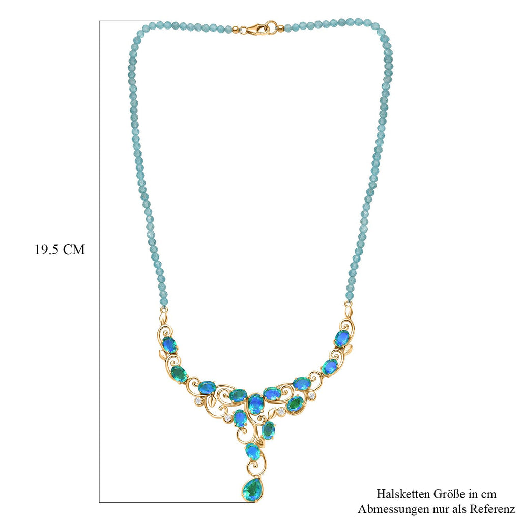 Pfau Quarz Triplette Halskette ca. 45 cm 925 Silber 750 Gelbgold Vermeil ca. 57,03 ct.