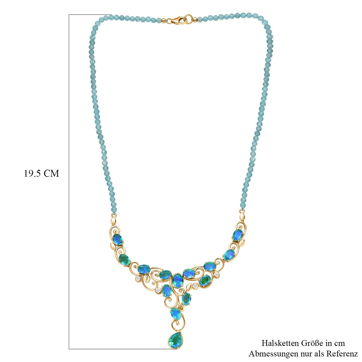 Pfau Quarz Triplette Halskette ca. 45 cm 925 Silber 750 Gelbgold Vermeil ca. 57,03 ct.