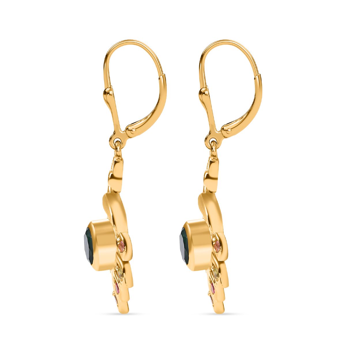 Pfau Quarz Triplette, Mehrfarbig-Turmalin Ohrringe 925 Silber 750 Gelbgold Vermeil ca. 2.11 ct
