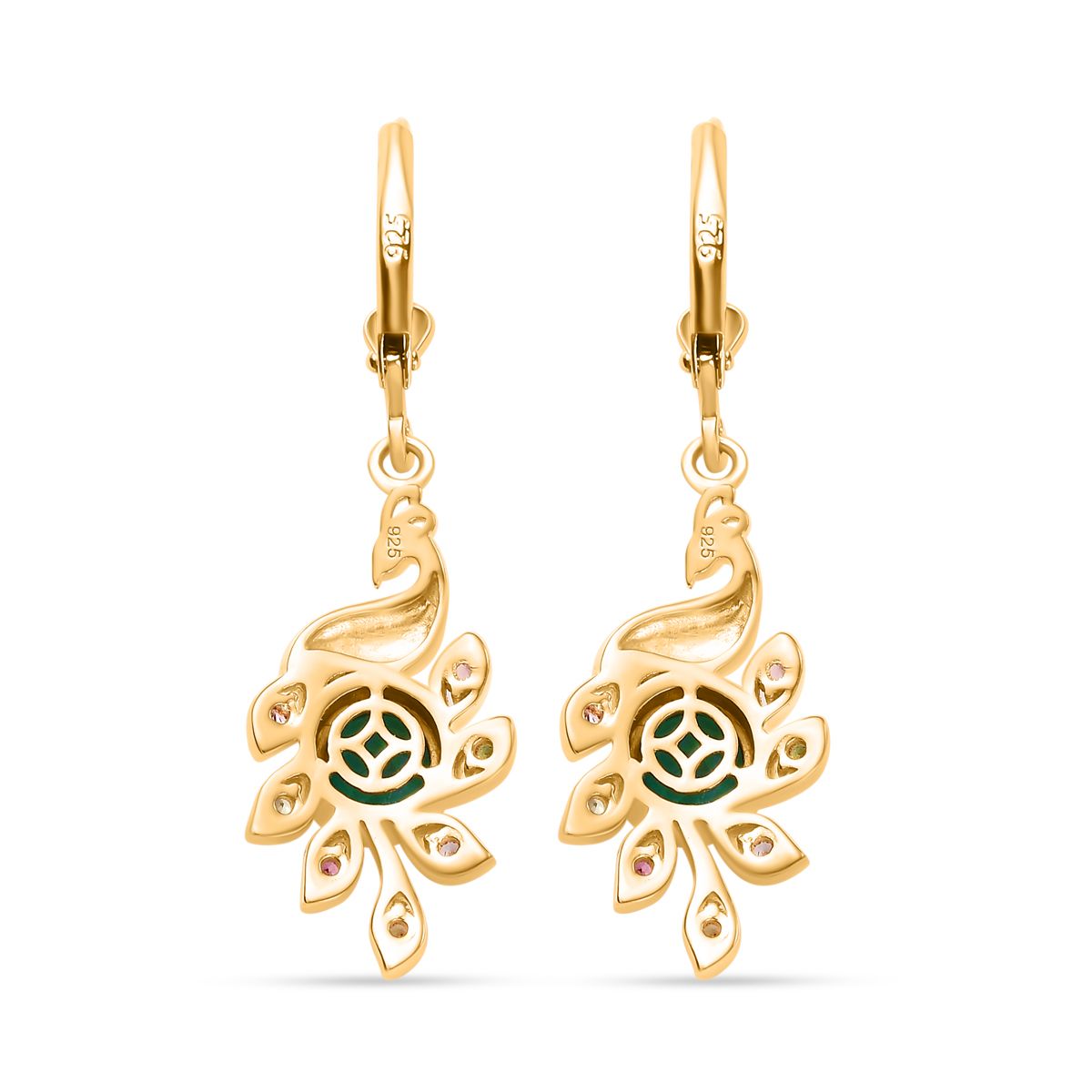 Pfau Quarz Triplette, Mehrfarbig-Turmalin Ohrringe 925 Silber 750 Gelbgold Vermeil ca. 2.11 ct