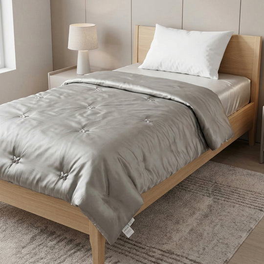 Serenity Night: Bettdecke aus 100 % luxuriöser Maulbeerseide mit hochwertiger Kunstdaunenfüllung, 1,7 kg, 135 x 200 cm, Himmelblau