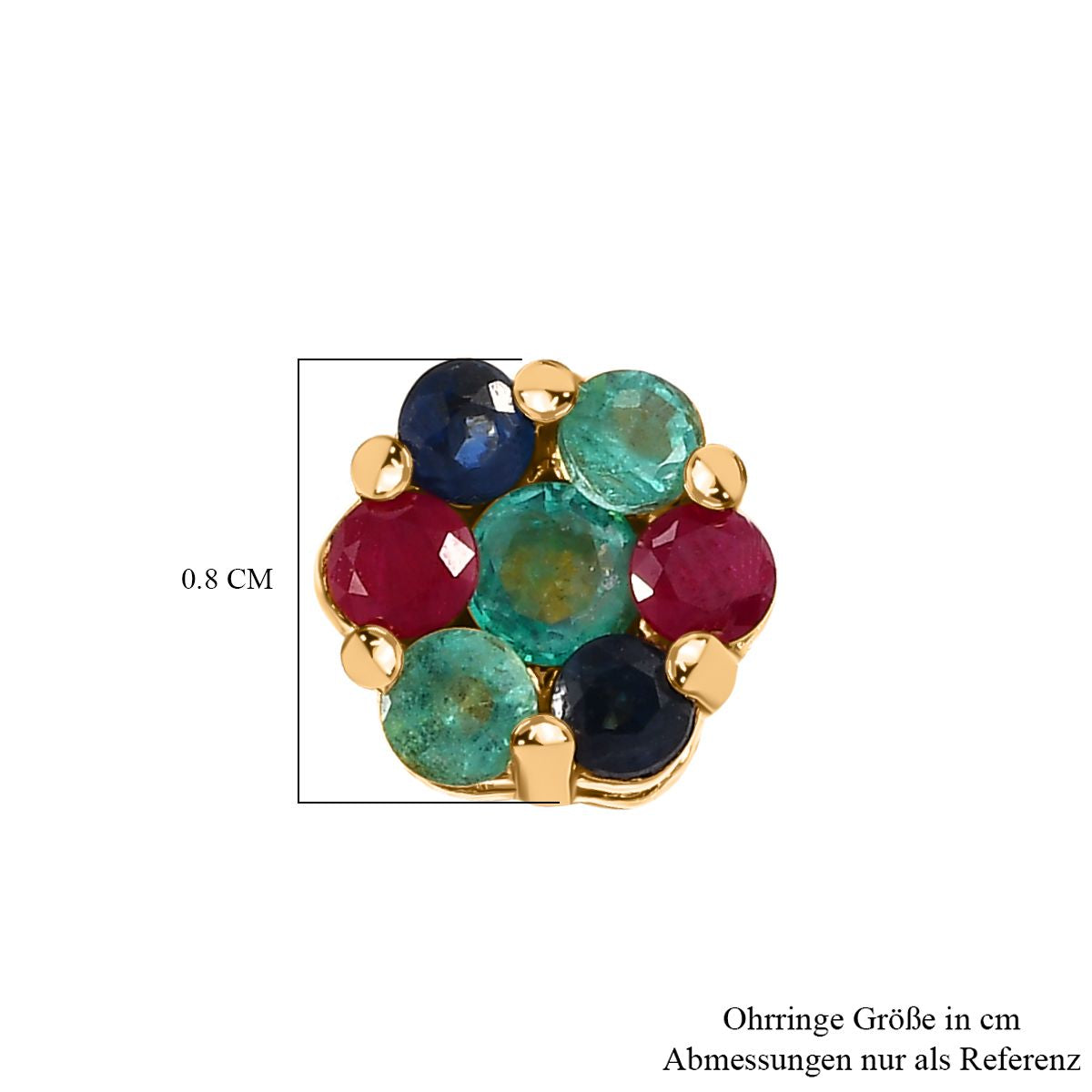 Thailändischer Rubin , Kanchanaburi Blaue Saphir und Kagem Sambischer Smaragd Ohrringe, 925 Silber 750 Gelbgold Vermeil ca. 0.94 ct
