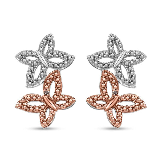 Natürlicher Champagner Diamant Schmetterling Ohrringe, Messing