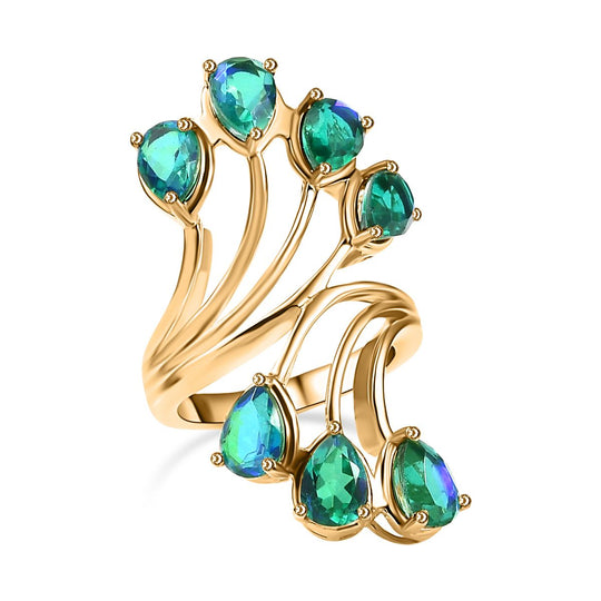 Pfau Quarz Triplette Ring 925 Silber 750 Gelbgold Vermeil (Größe 20.00) ca. 5,55 ct