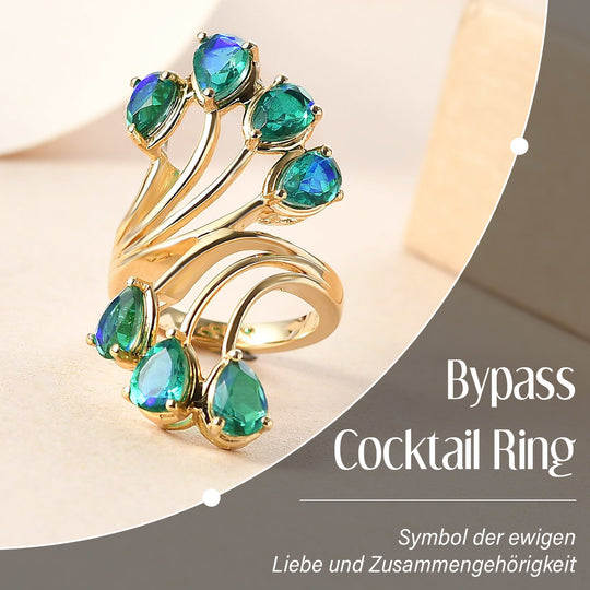 Pfau Quarz Triplette Ring 925 Silber 750 Gelbgold Vermeil (Größe 20.00) ca. 5,55 ct