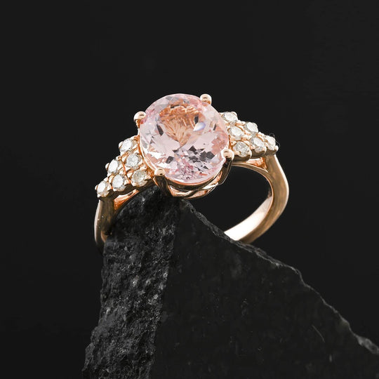 LUXORO AAA Rosa Morganit, Weißer Diamant AGI zertifiziert Ring 417 Gold (Größe 17.00) ca. 3.00 ct