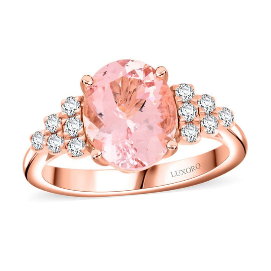 LUXORO AAA Rosa Morganit, Weißer Diamant AGI zertifiziert Ring 417 Gold (Größe 17.00) ca. 3.00 ct