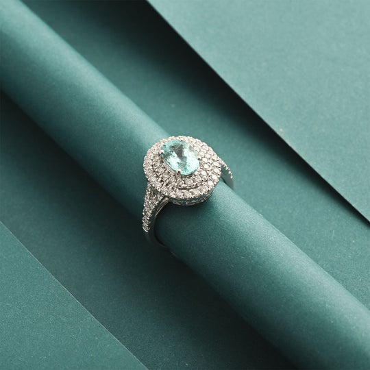 CHAIRMAN VAULT COLLECTION - AAAA Paraiba Turmalin, Weißer Diamant AGI zertifiziert Ring, zertifiziert und geprüft, 950 Platin (Größe 17.00) ca. 2.75 ct