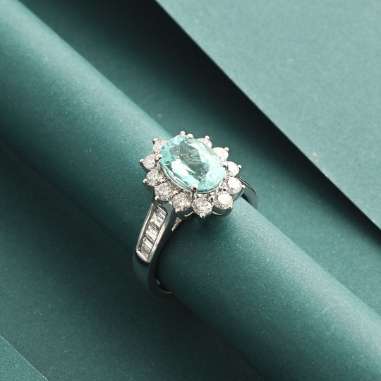 CHAIRMAN VAULT COLLECTION - AAAA Paraiba Turmalin, Weißer Diamant AGI zertifiziert Ring, zertifiziert und geprüft, 950 Platin (Größe 17.00) ca. 3.85 ct